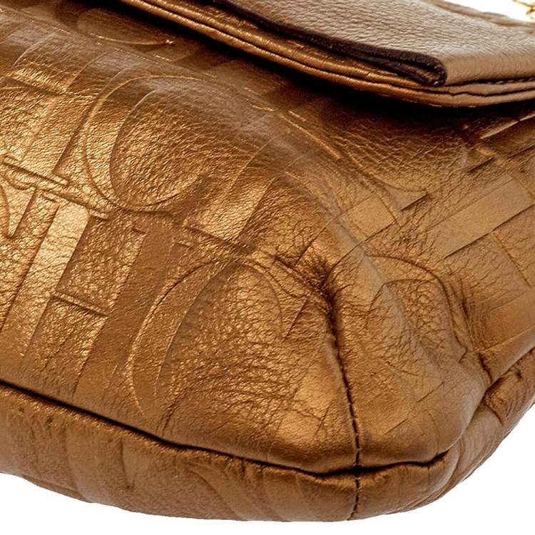 Pre Owned Carolina Herrera Gold Monogram Leather Audrey Shoulder Bag