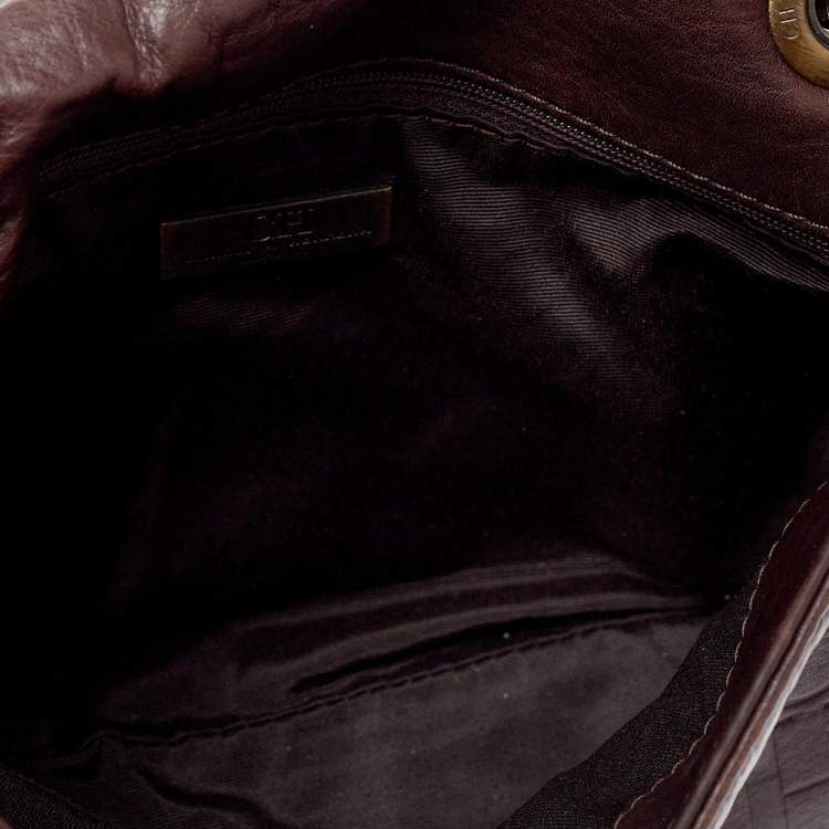 Pre Owned Carolina Herrera Dark Brown Monogram Embossed Leather Bow Flap Shoulder Bag