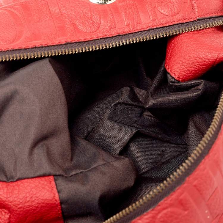 Pre Owned Carolina Herrera Red Embossed Leather Tassel Satchel