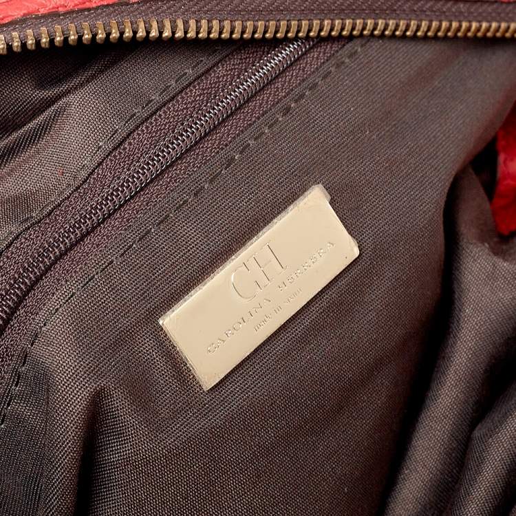Pre Owned Carolina Herrera Red Embossed Leather Tassel Satchel