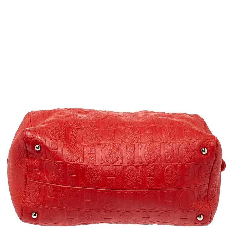 Pre Owned Carolina Herrera Red Embossed Leather Tassel Satchel