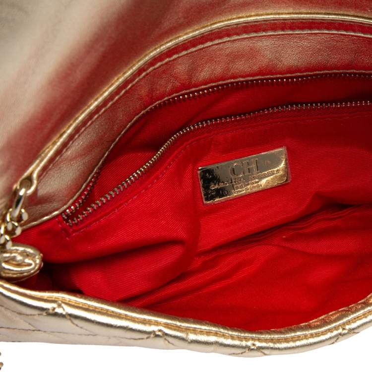 Pre Owned Carolina Herrera Metallic Gold Quilted Leather Flap Chain Clutch