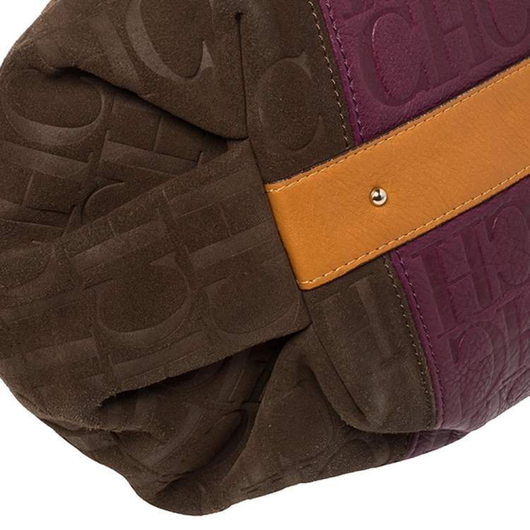 Pre Owned Carolina Herrera Multicolor Monogram Leather and Suede Tassel Hobo