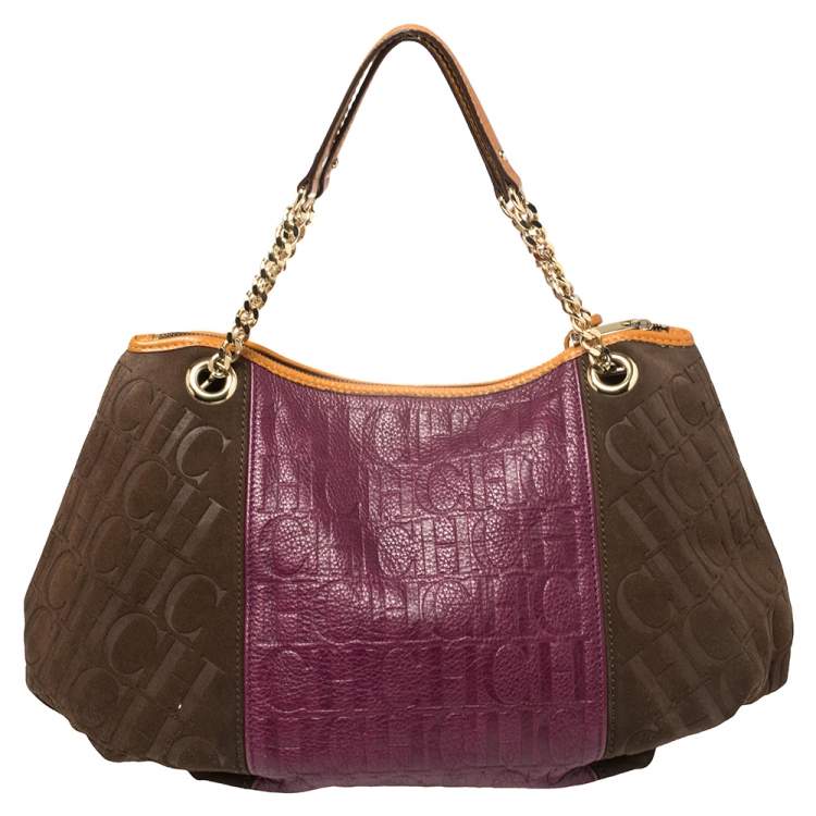 Pre Owned Carolina Herrera Multicolor Monogram Leather and Suede Tassel Hobo