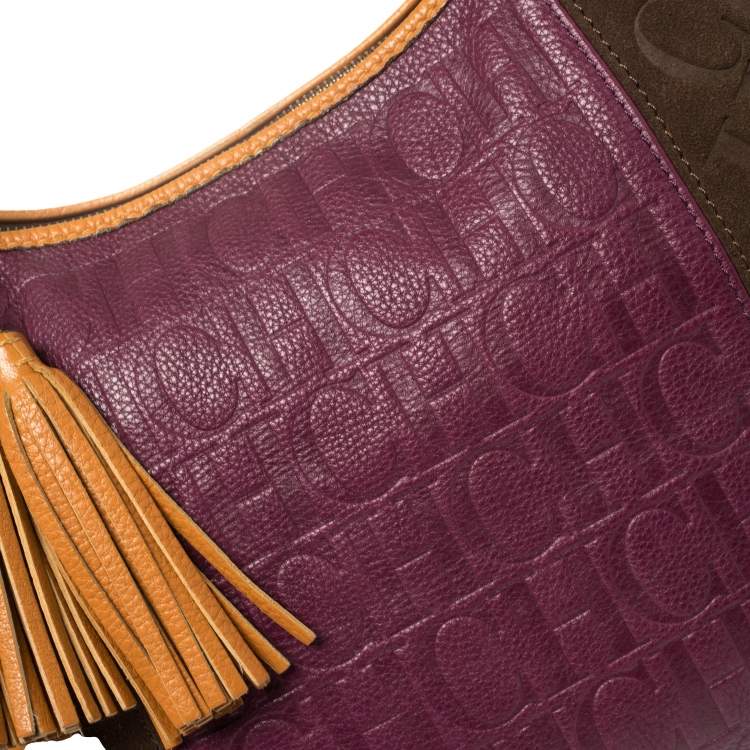 Pre Owned Carolina Herrera Multicolor Monogram Leather and Suede Tassel Hobo