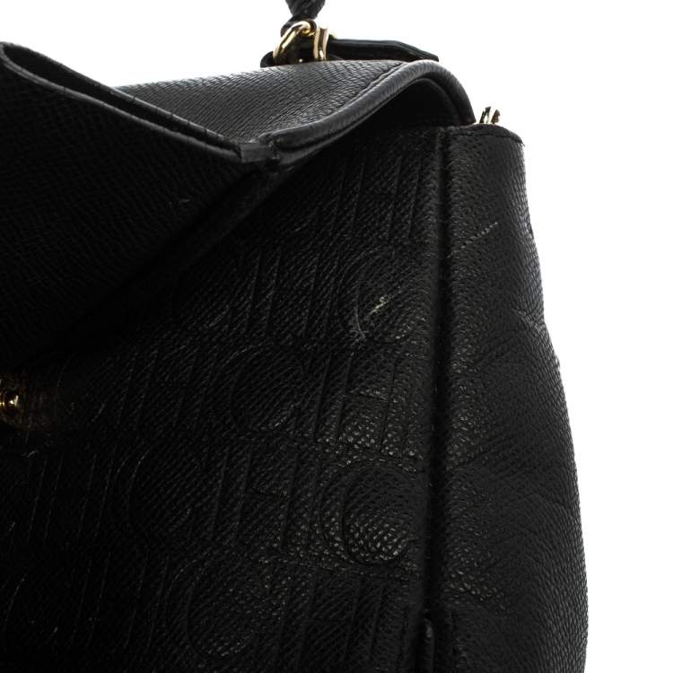 Pre Owned Carolina Herrera Black Leather Minuetto Flap Top Handle Bag