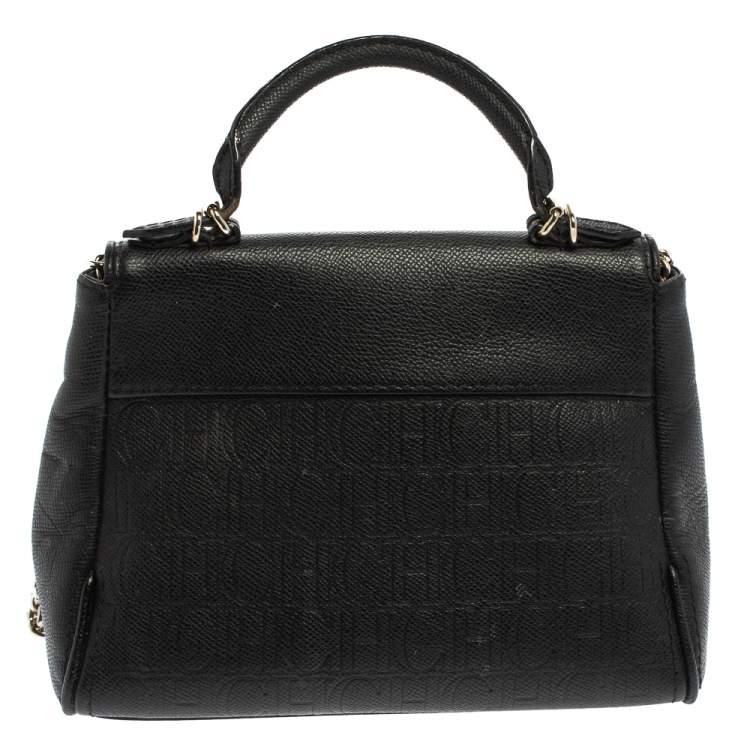 Pre Owned Carolina Herrera Black Leather Minuetto Flap Top Handle Bag