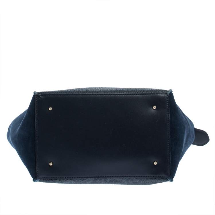 Pre Owned Carolina Herrera Navy Blue/Red Nubuck and Leather Vendome Tote