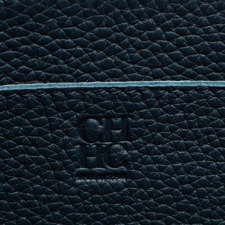 Pre Owned Carolina Herrera Navy Blue/Red Nubuck and Leather Vendome Tote