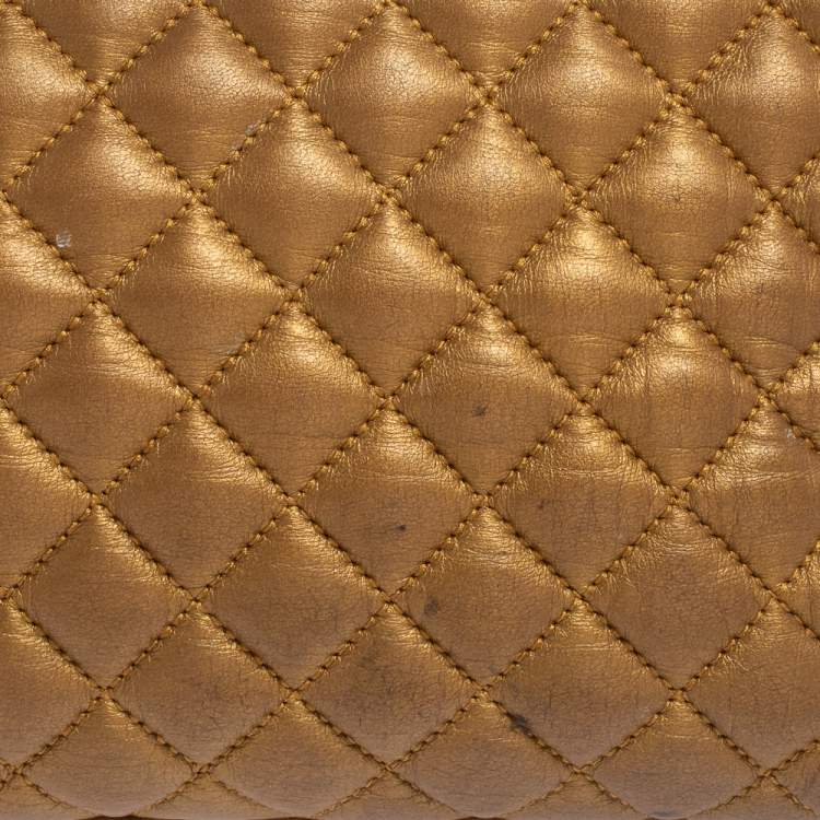 Pre Owned Carolina Herrera Gold Quilted Leather Flap Chain Shoulder Bag