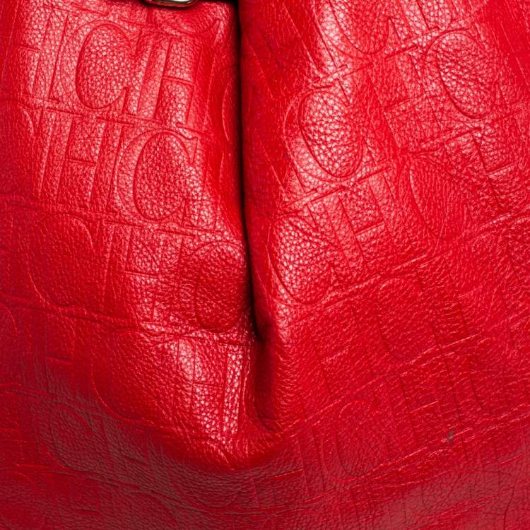 Pre Owned Carolina Herrera Red Monogram Leather Matryoshka Tote