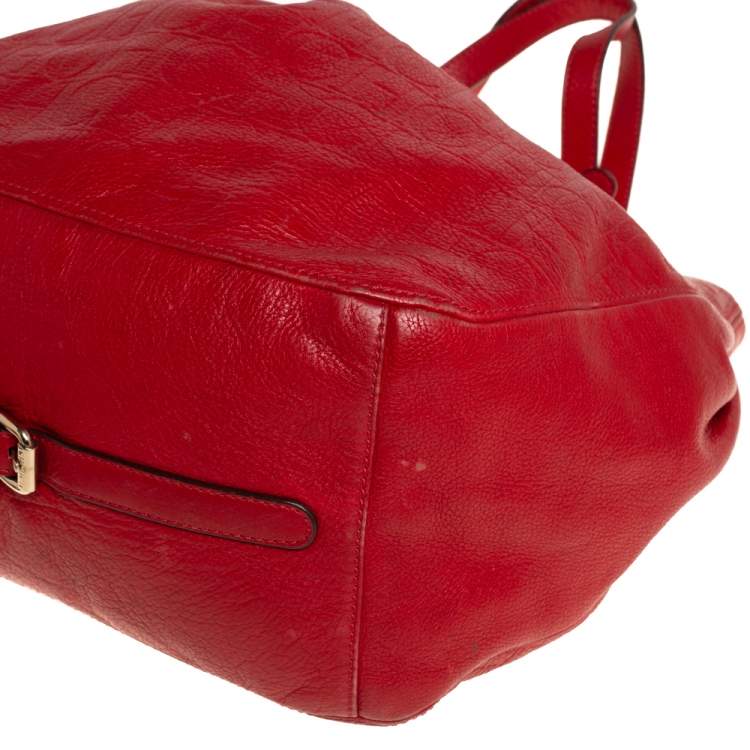 Pre Owned Carolina Herrera Red Monogram Leather Matryoshka Tote