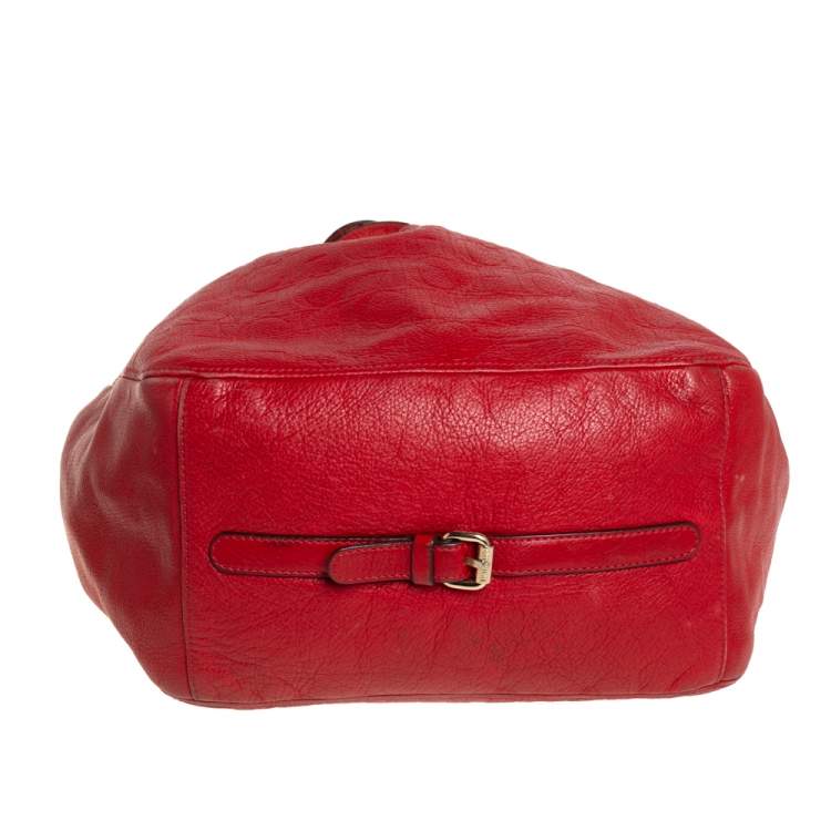 Pre Owned Carolina Herrera Red Monogram Leather Matryoshka Tote