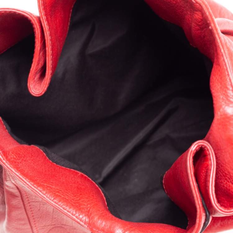 Pre Owned Carolina Herrera Red Monogram Leather Matryoshka Tote