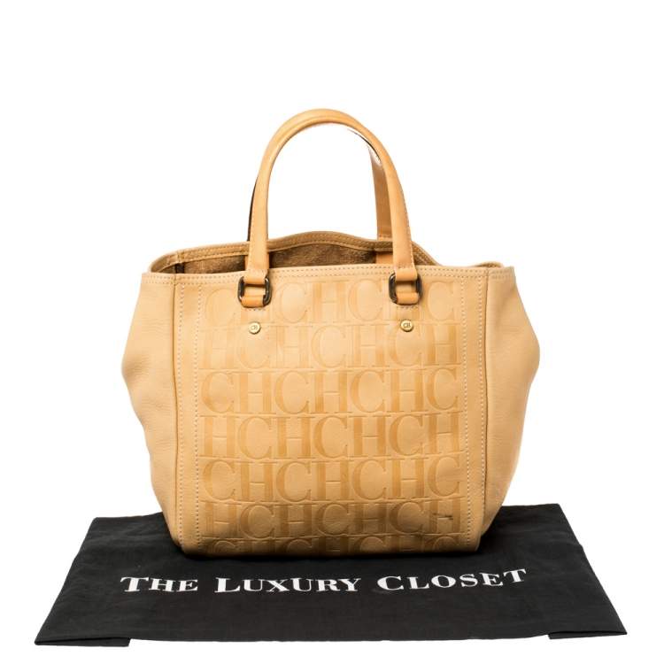 Pre Owned Carolina Herrera Beige Monogram Leather Andy Tote