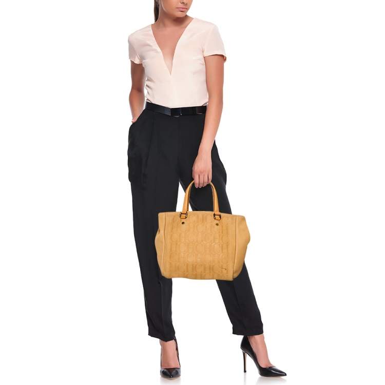 Pre Owned Carolina Herrera Beige Monogram Leather Andy Tote