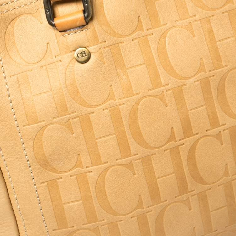 Pre Owned Carolina Herrera Beige Monogram Leather Andy Tote