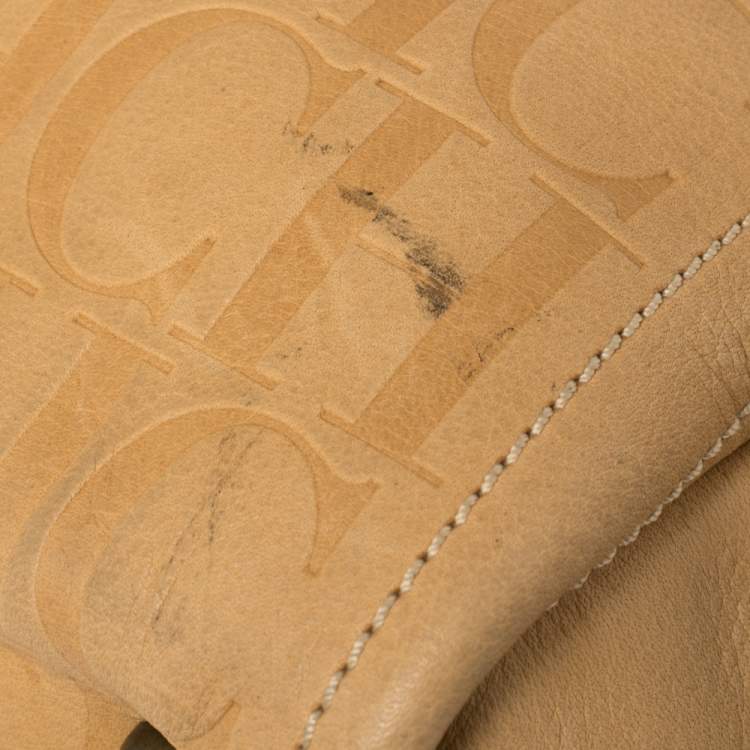 Pre Owned Carolina Herrera Beige Monogram Leather Andy Tote