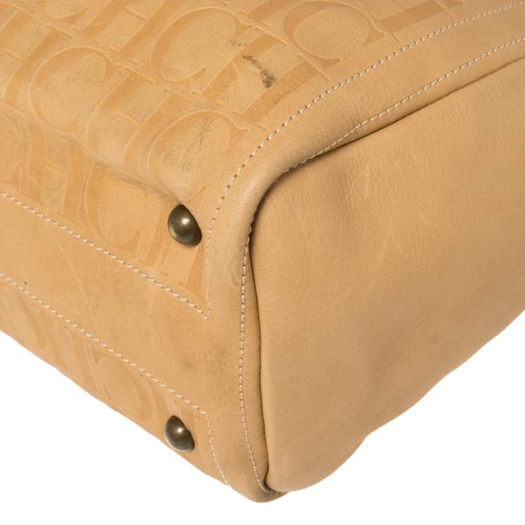 Pre Owned Carolina Herrera Beige Monogram Leather Andy Tote