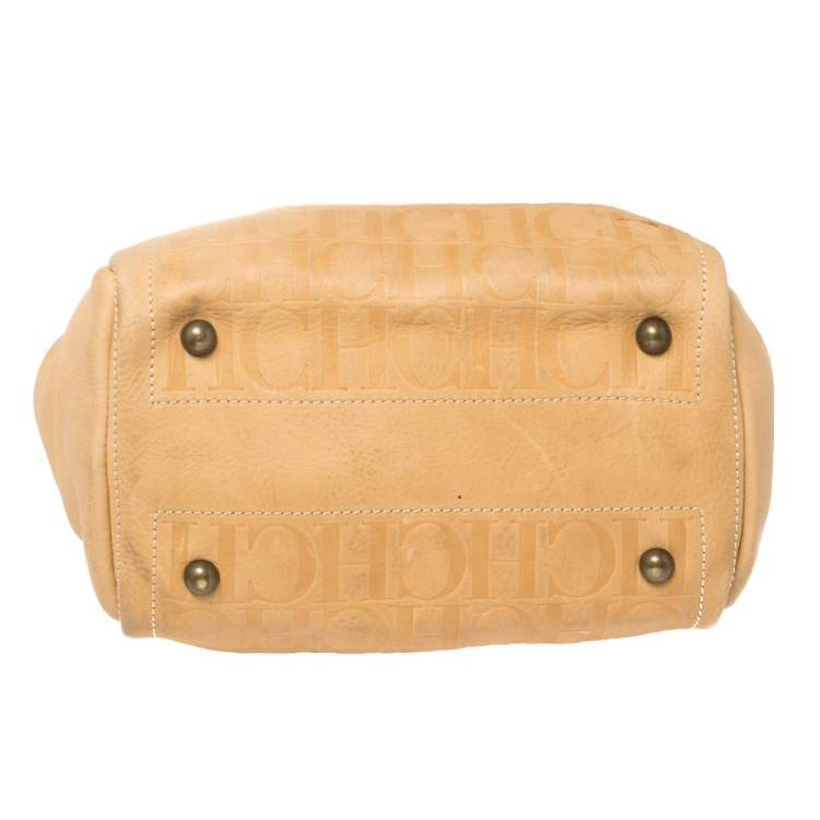 Pre Owned Carolina Herrera Beige Monogram Leather Andy Tote