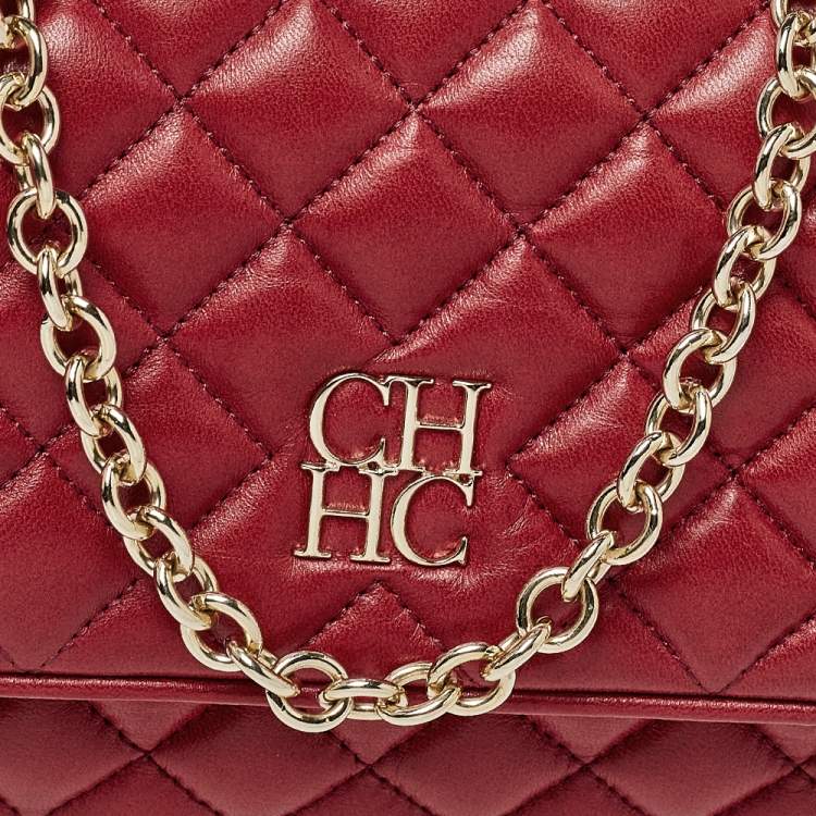 Pre Owned Carolina Herrera Red Quilted Leather Shoulder Bag