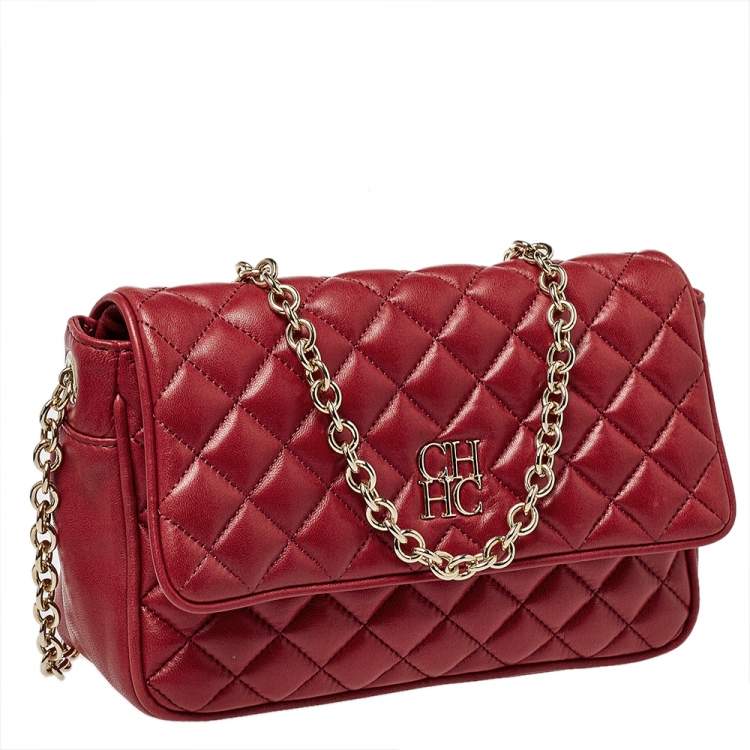 Pre Owned Carolina Herrera Red Quilted Leather Shoulder Bag