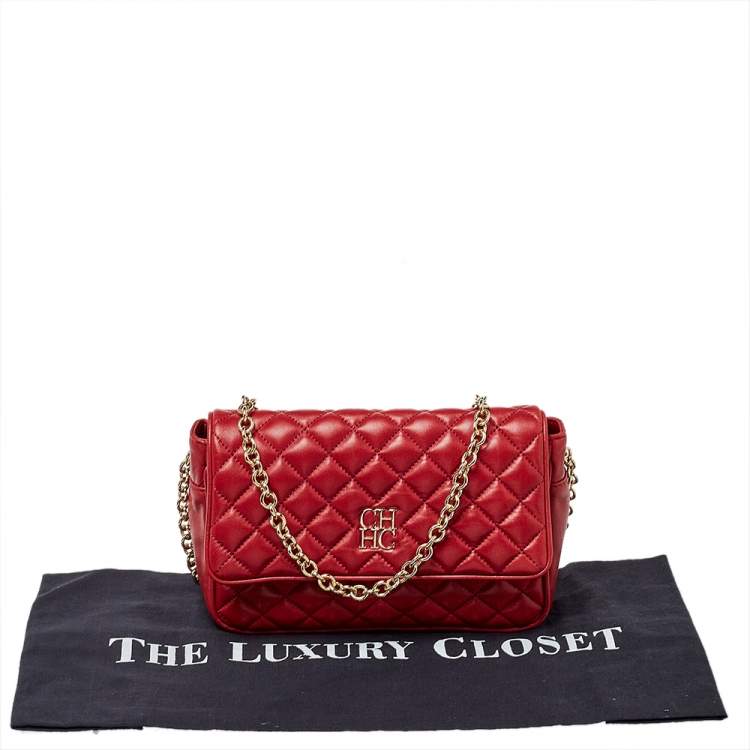 Pre Owned Carolina Herrera Red Quilted Leather Shoulder Bag