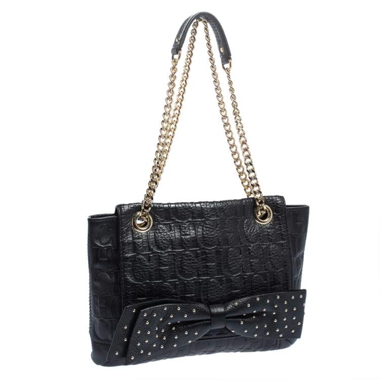 Pre Owned Carolina Herrera Black Studded Leather Audrey Shoulder Bag