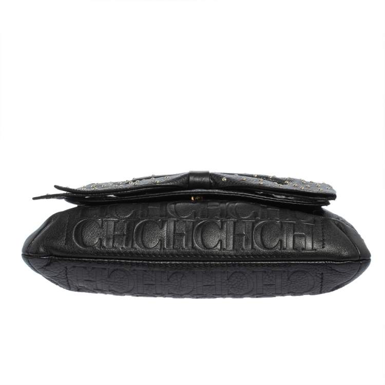 Pre Owned Carolina Herrera Black Studded Leather Audrey Shoulder Bag