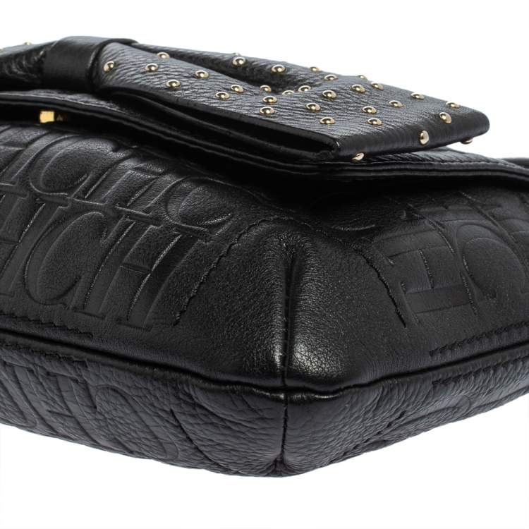 Pre Owned Carolina Herrera Black Studded Leather Audrey Shoulder Bag