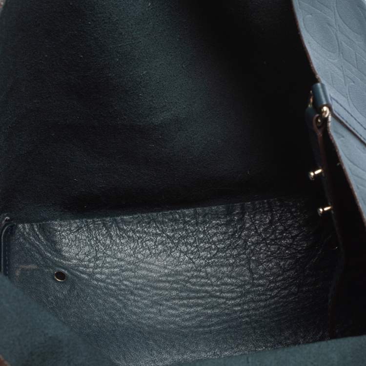 Pre Owned Carolina Herrera Blue Monogram Leather Matryoshka Tote