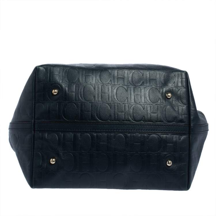 Pre Owned Carolina Herrera Blue Monogram Leather Matryoshka Tote