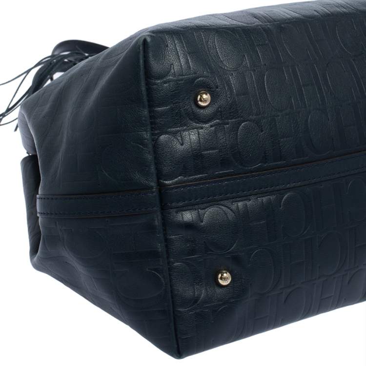 Pre Owned Carolina Herrera Blue Monogram Leather Matryoshka Tote