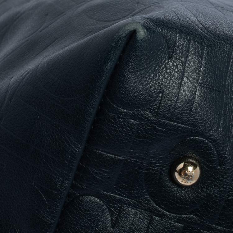 Pre Owned Carolina Herrera Blue Monogram Leather Matryoshka Tote