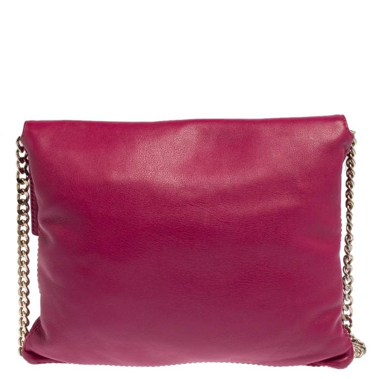Pre Owned Carolina Herrera Magenta Leather Envelope Flap Shoulder Bag