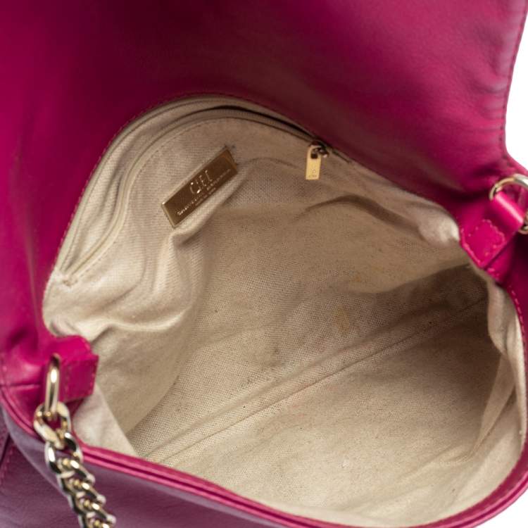Pre Owned Carolina Herrera Magenta Leather Envelope Flap Shoulder Bag