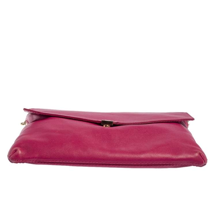 Pre Owned Carolina Herrera Magenta Leather Envelope Flap Shoulder Bag