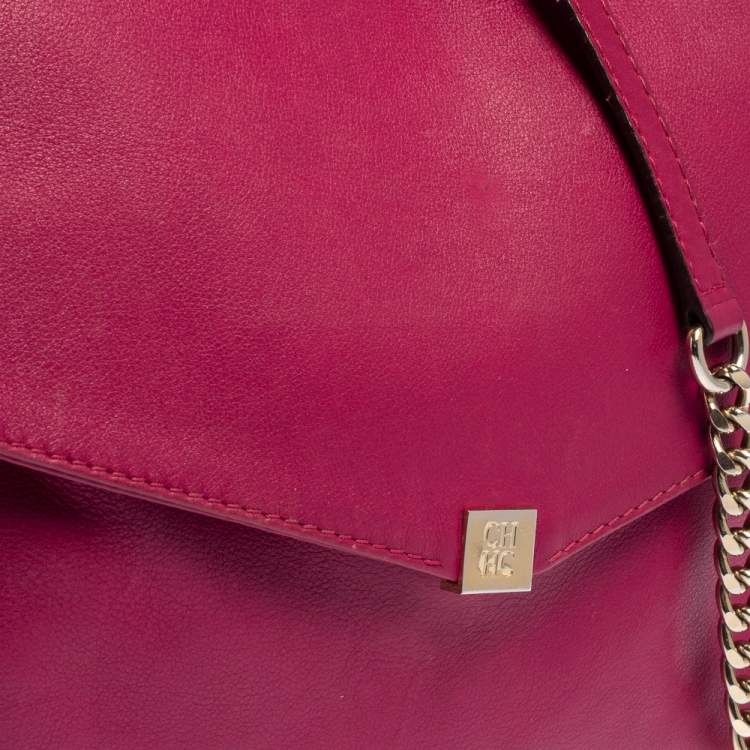Pre Owned Carolina Herrera Magenta Leather Envelope Flap Shoulder Bag