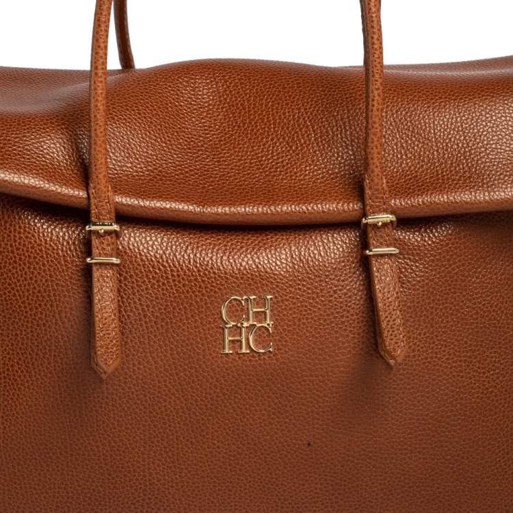 Pre Owned Carolina Herrera Brown Leather Tempo Collection Adagio Tote
