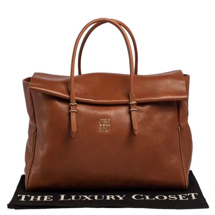 Pre Owned Carolina Herrera Brown Leather Tempo Collection Adagio Tote