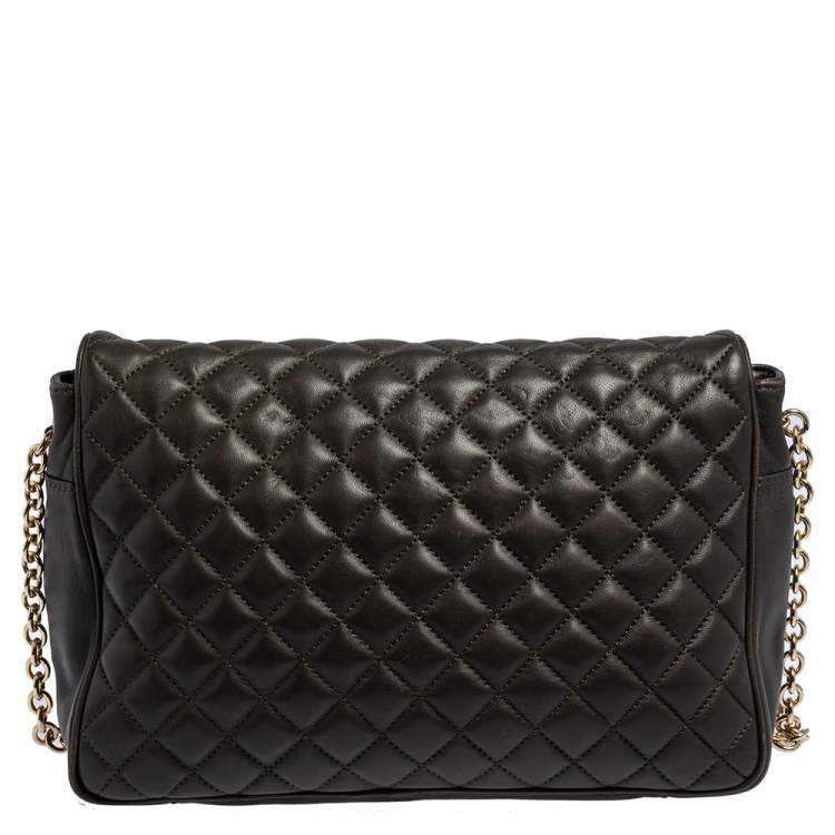 Pre Owned Carolina Herrera Deep Green Quilted Leather Flap Chain Shoulder Bag