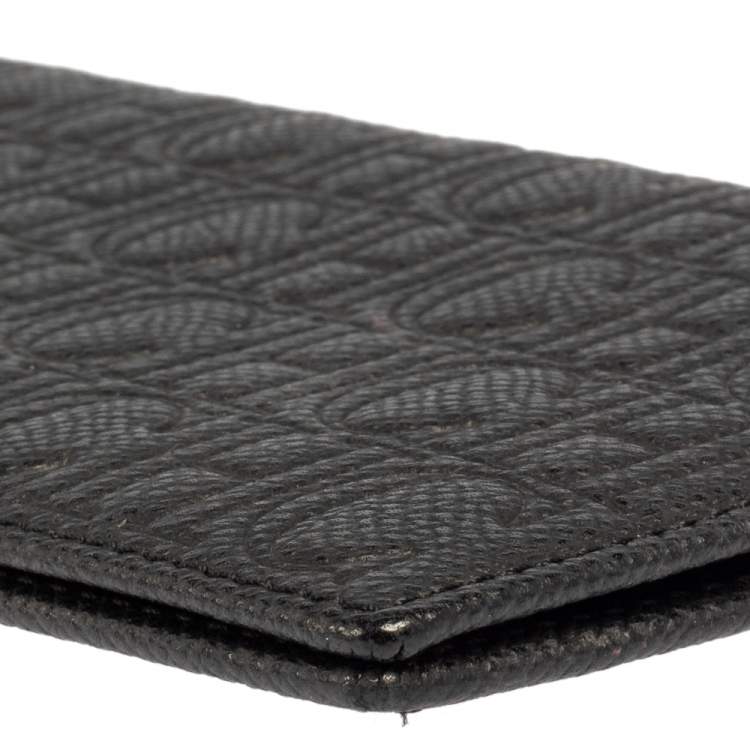 Pre Owned Carolina Herrera Black Monogram Embossed Leather Bifold Long Wallet