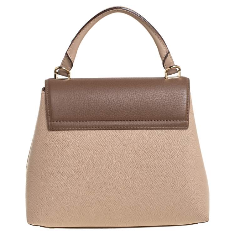 Pre Owned Carolina Herrera Beige/Brown Monogram Embossed Leather Top Handle Bag
