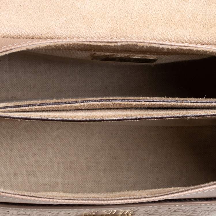 Pre Owned Carolina Herrera Beige/Brown Monogram Embossed Leather Top Handle Bag
