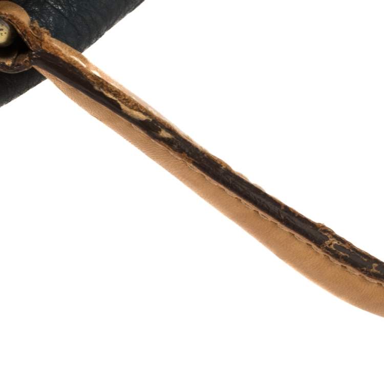 Pre Owned Carolina Herrera Navy Blue Monogram Leather Large Andy Boston Bag