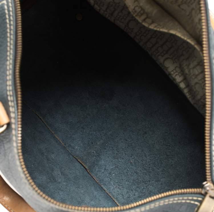 Pre Owned Carolina Herrera Navy Blue Monogram Leather Large Andy Boston Bag