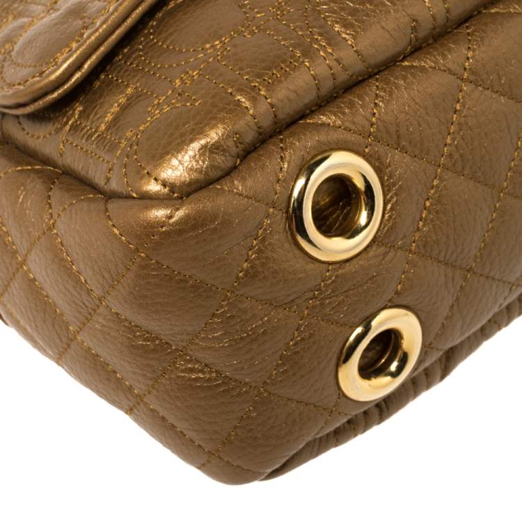 Pre Owned Carolina Herrera Bronze Leather Monogram Camera Bag