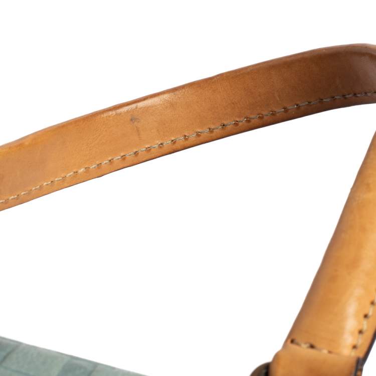 Pre Owned Carolina Herrera Powder Blue Monogram Embossed Leather Andy Boston Bag