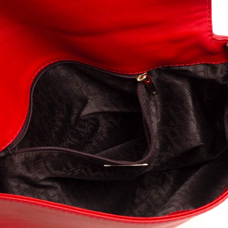Pre Owned Carolina Herrera Crimson Red Leather Flap Chain Shoulder Bag