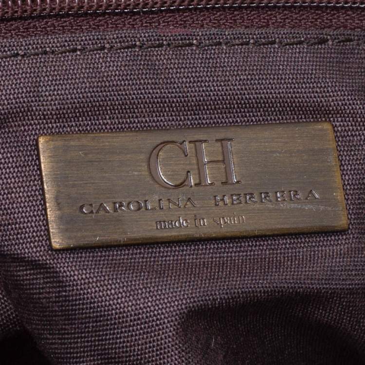 Pre Owned Carolina Herrera Brown Monogram Canvas and Leather Tote